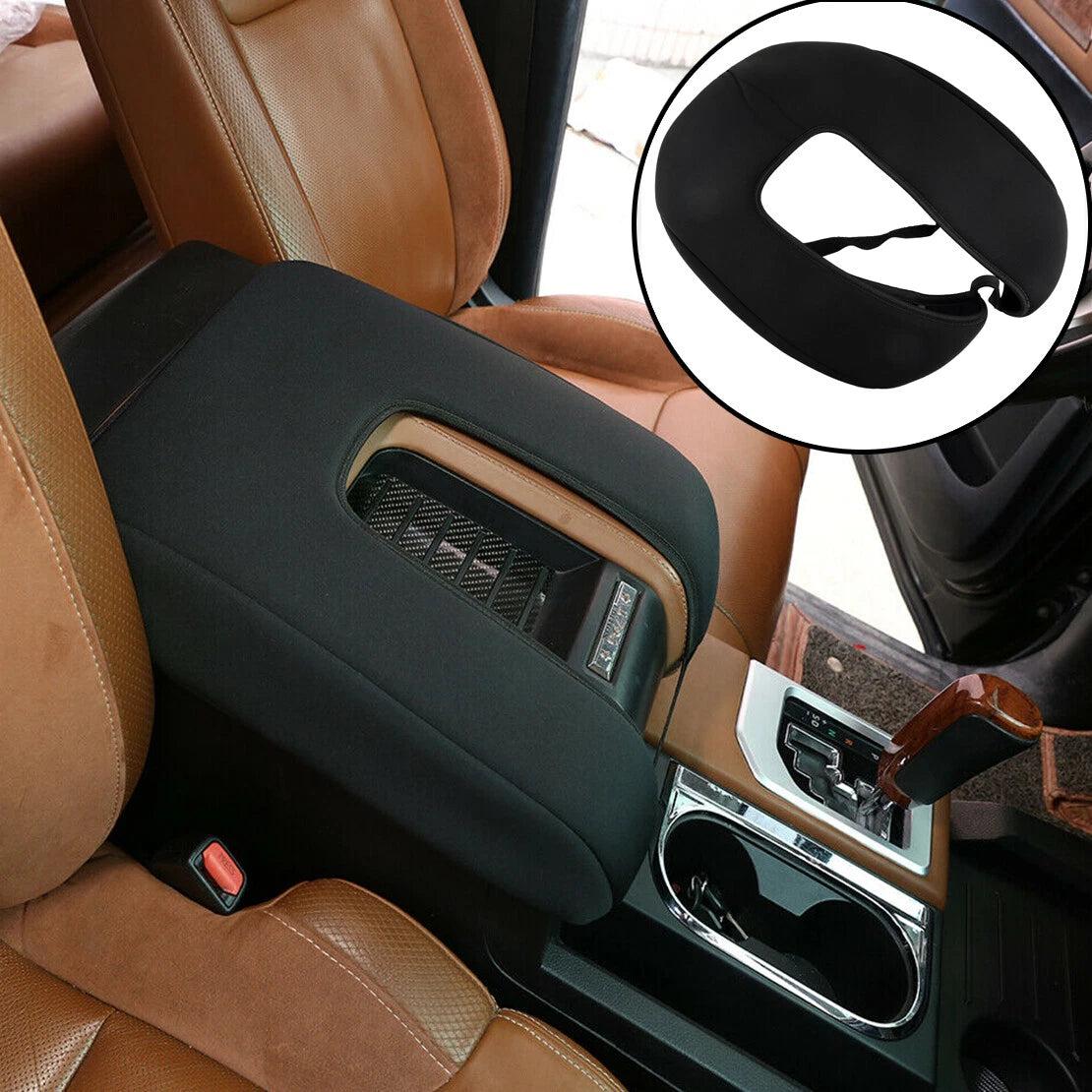Black Console Armrest Lid Cushion Cover for Toyota Tundra (2014-2021)