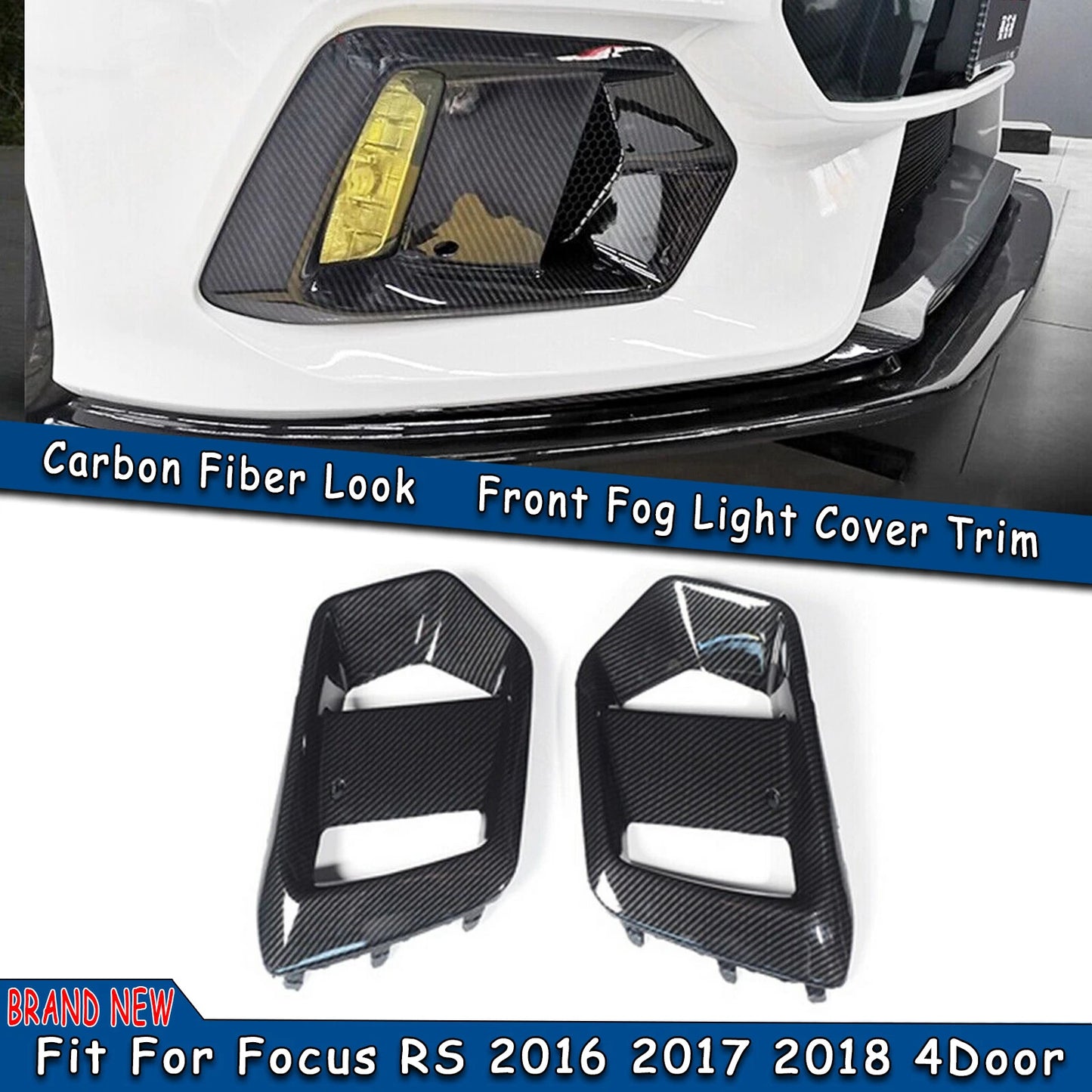 2 x Front Fog Light Lamp Covers for Ford Focus RS (2015-2018)