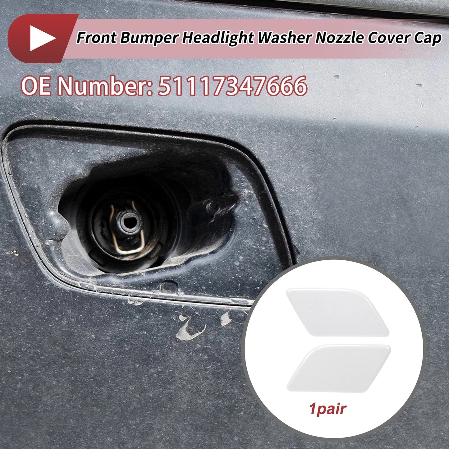 Washer Nozzle Cover Front Left & Right for BMW X1 (2013-2015) White