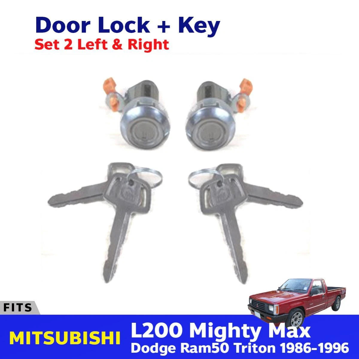 Door Lock Safety Key Set L+R Fits Mitsubishi L200 Triton Pickup UTE 1986-96 D08