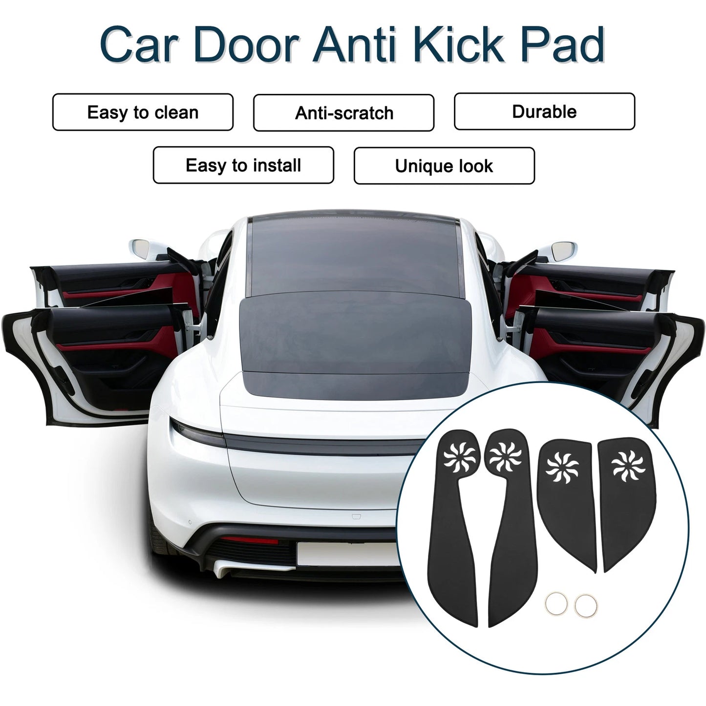 Car Door Anti Kick Pad Sticker Protector for Honda Fit (2000-2008) Black 1 Set