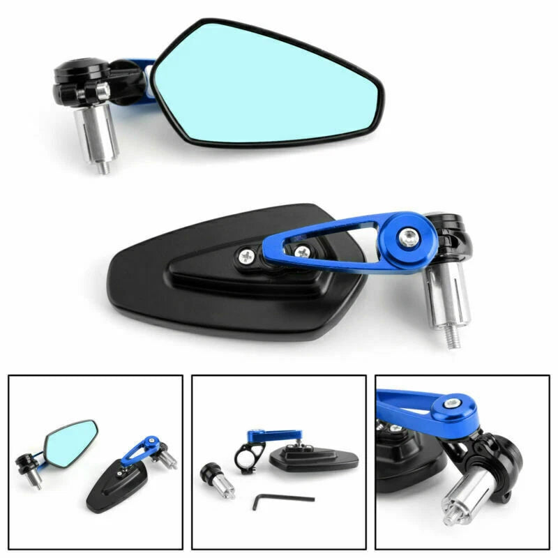 7/8" Blue Aluminum Handlebar End Mirrors for Motorcycle F2