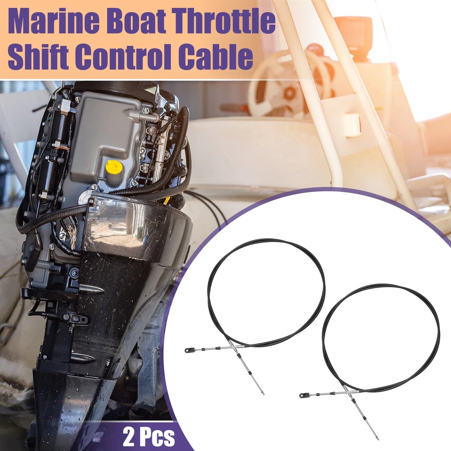 2 x 300cm 10FT Marine Boat Throttle Shift Control Cable Black for Make Model