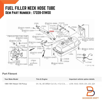 Fuel Tank Filler Hose Tube for Nissan Datsun 720 Pickup (1980-1986)