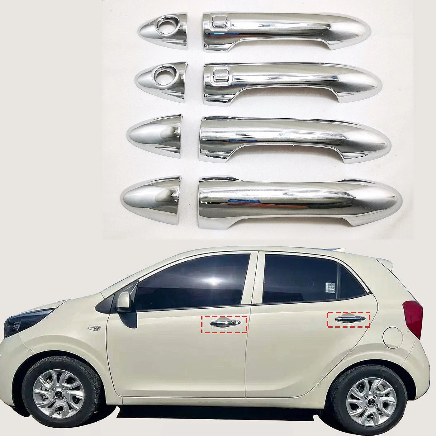Chrome Door Handle Lid Side Cover Trim for Kia Picanto Morning (2016-2020) 8 x pcs