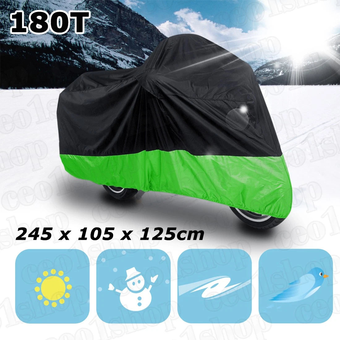 XL 180T Black+Green Motorcycle Cover for Honda Suzuki Kawasaki