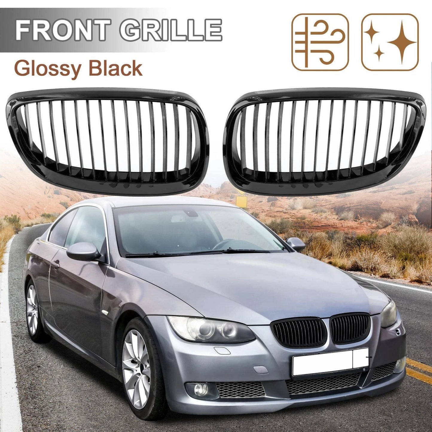 Front Kidney Grille Gloss Black for BMW E92 2007-2010 2 Door (2 x)