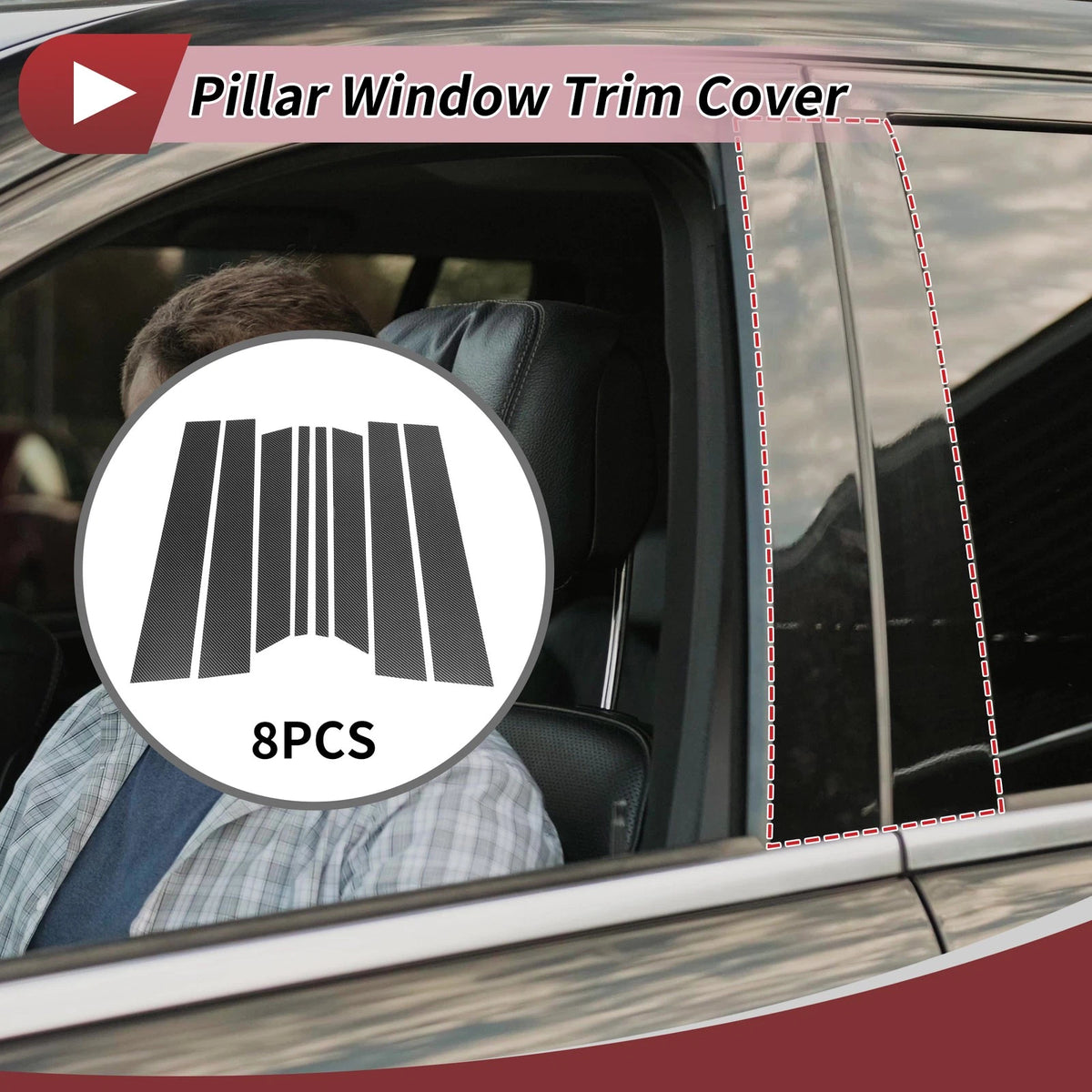 8 Pcs Door Pillar Window Trim for Ford Territory Carbon Fiber (2004-2016)
