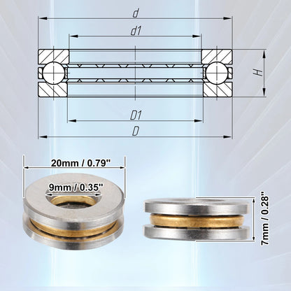 2 x Car Thrust Ball Bearing 9x20x7mm Single Row Roller with Washers for Car