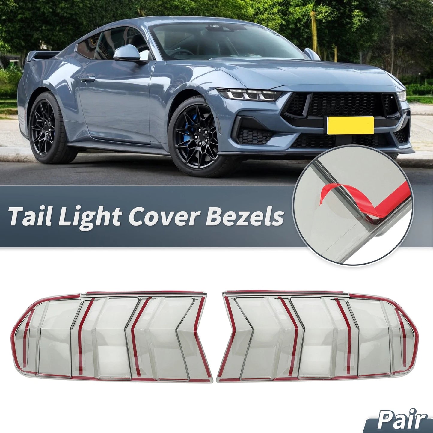 Tail Light Protector Trim Covers  for Ford Mustang (2024-2025) Smoked Black