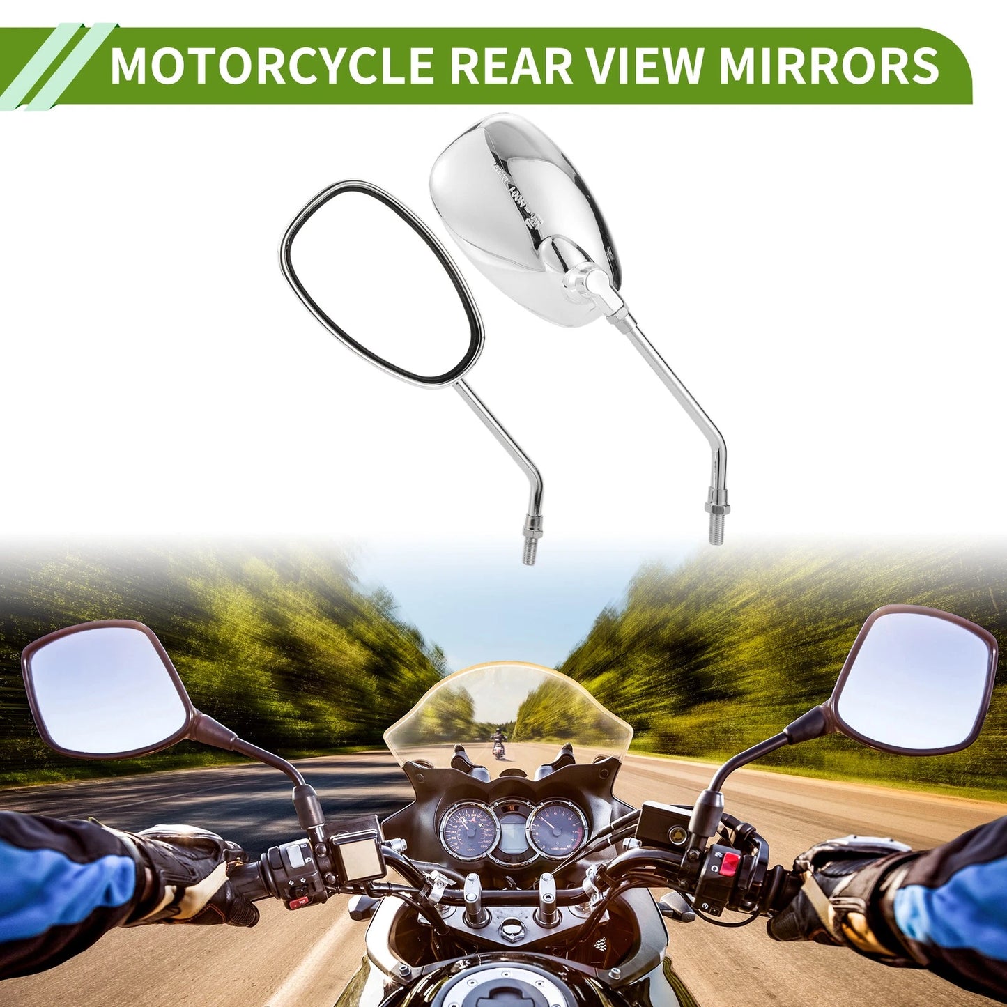 M10 / 2 x Rear View Mirrors Oval Handlebar Chrome Silver Tone for M10 Motorcycle