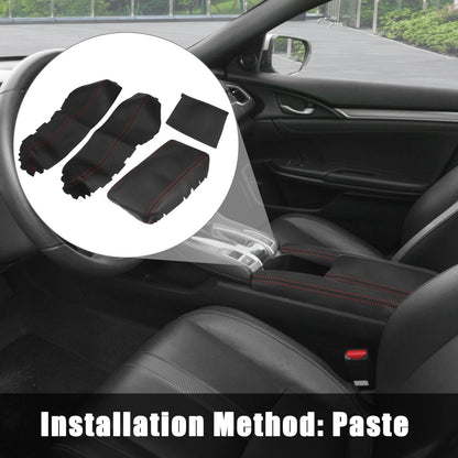 3 Pcs Armrest Covers for Honda Civic 10th Gen (2016-2020) Black Red Line