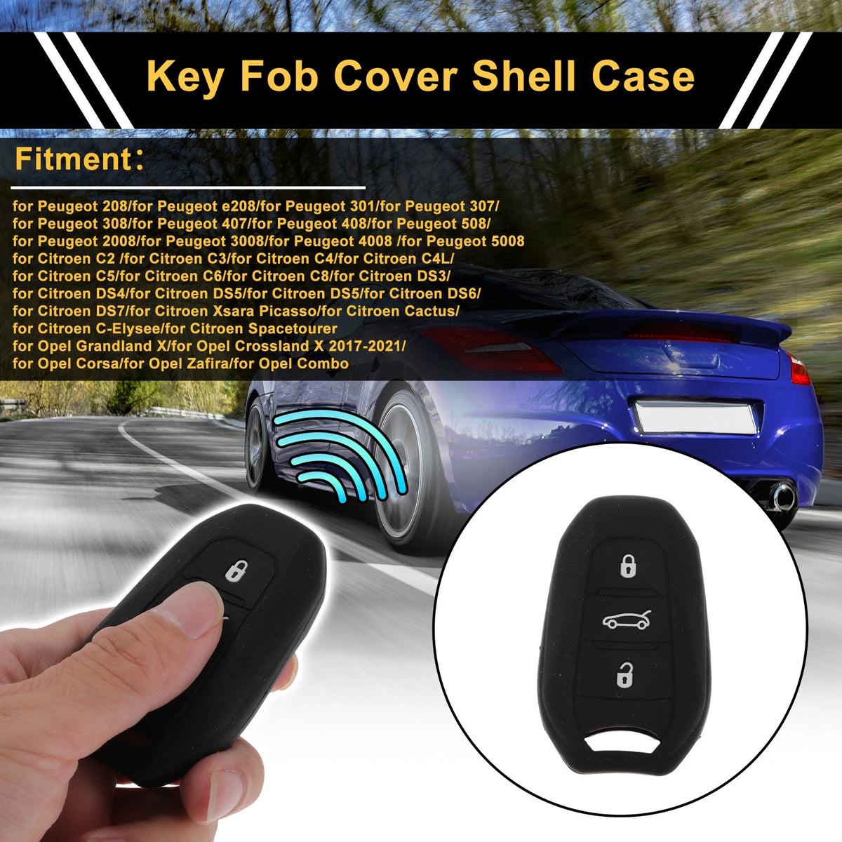 Black Key Fob Shell Cover Case for Peugeot 208/e208 (2019-2023)