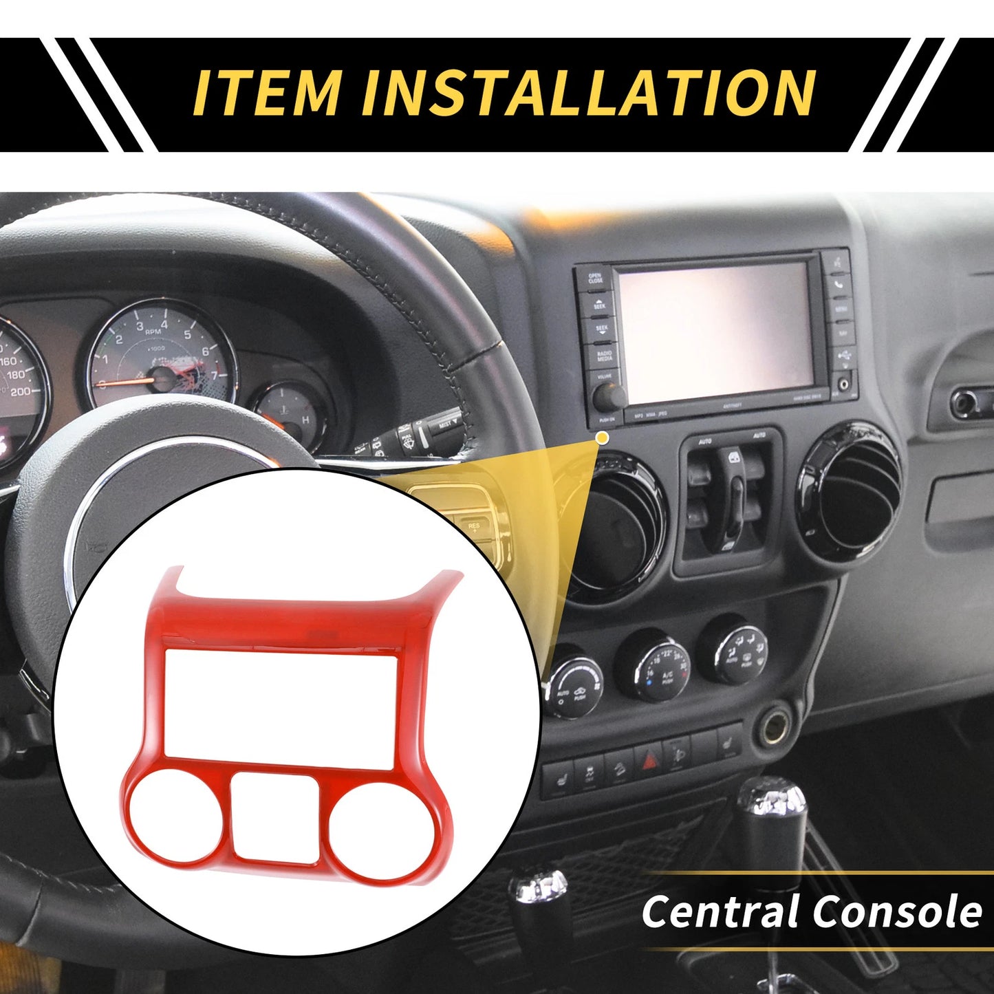 Central Console Dashboard Trim for Jeep Wrangler JK JKU (2011-2017) Red