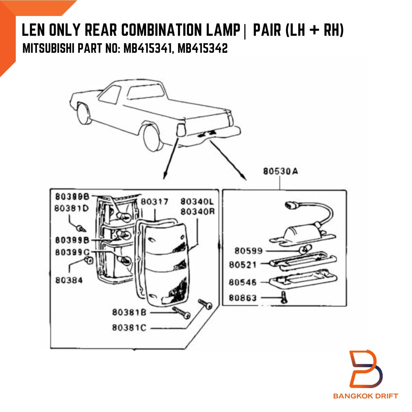 Rear Tail Light Lens for Mitsubishi Triton (1986-1996)