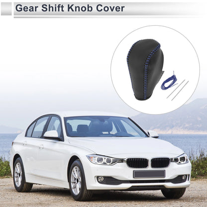 Black Blue Faux Leather Gear Shift Knob Cover for BMW 3 Series (2004-2012)
