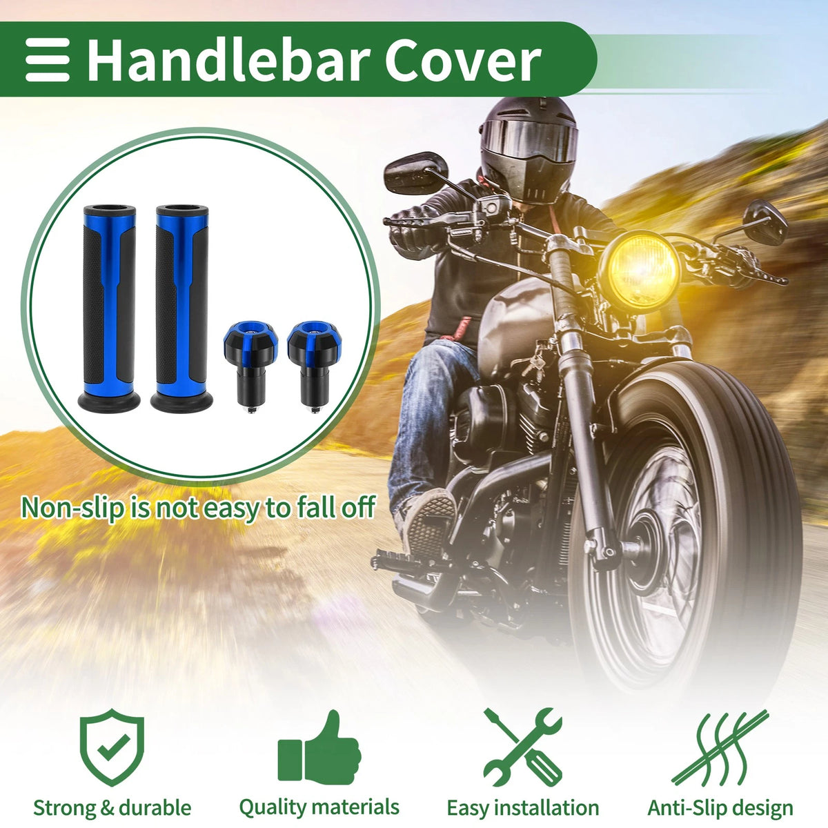 7/8" 22mm Motorcycle Hand Grips Cover Handlebar Grip Rubber Blue for Motorcycle