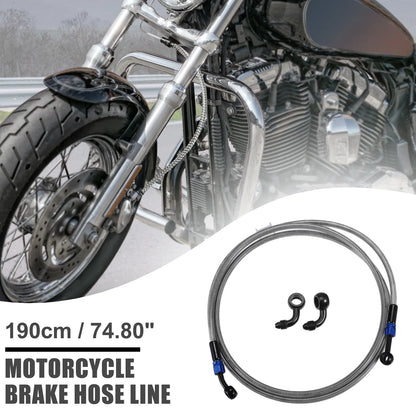 AN3 M10 Brake Hose Motorcycle Braided Line Tube 190cm Silver Tone Blue