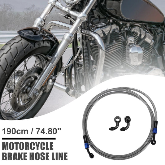 AN3 M10 Brake Hose Motorcycle Braided Line Tube 190cm Silver Tone Blue