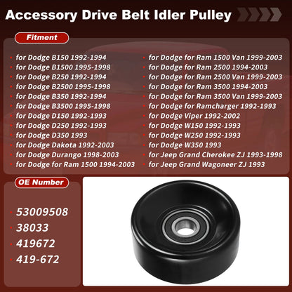 Accessory Drive Belt Idler Pulley for Dodge Ram 1500 2500 3500 Jeep (2002-2023)