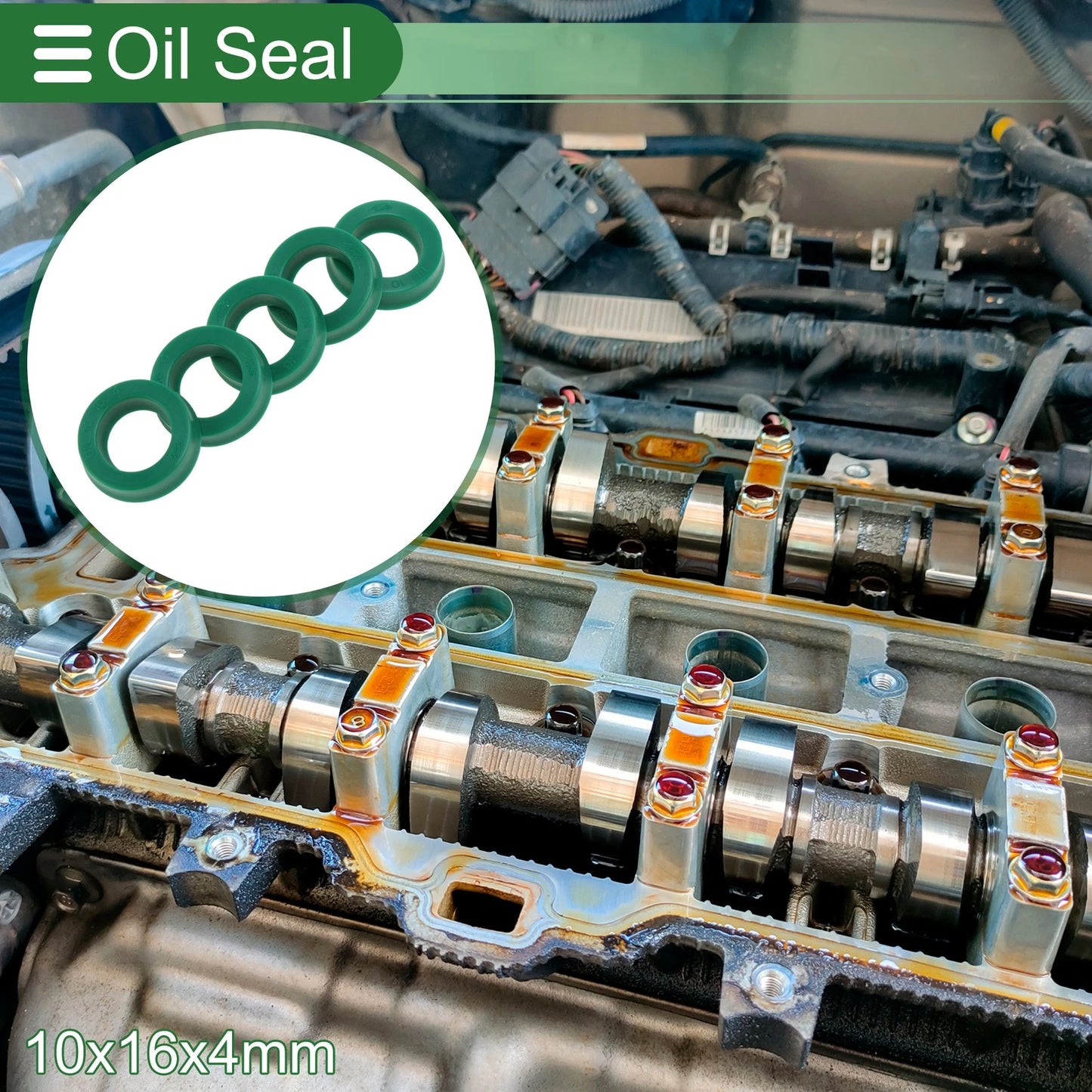 Oil Seal Seal Ring Rotary Shaft Seal TPU 10x16x4mm High Pressure Green 5 Pcs