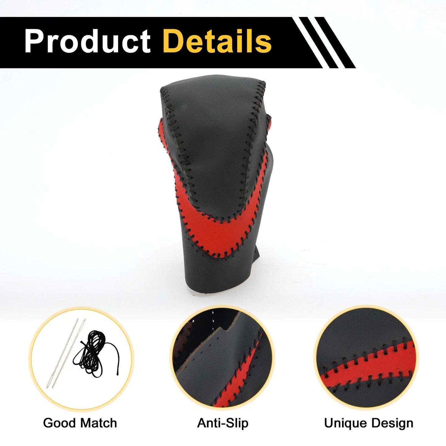 Car Gear Shift Knob Cover for Honda Accord (2013-2017) Black Red Faux Leather