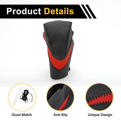 Car Gear Shift Knob Cover for Honda Accord (2013-2017) Black Red Faux Leather