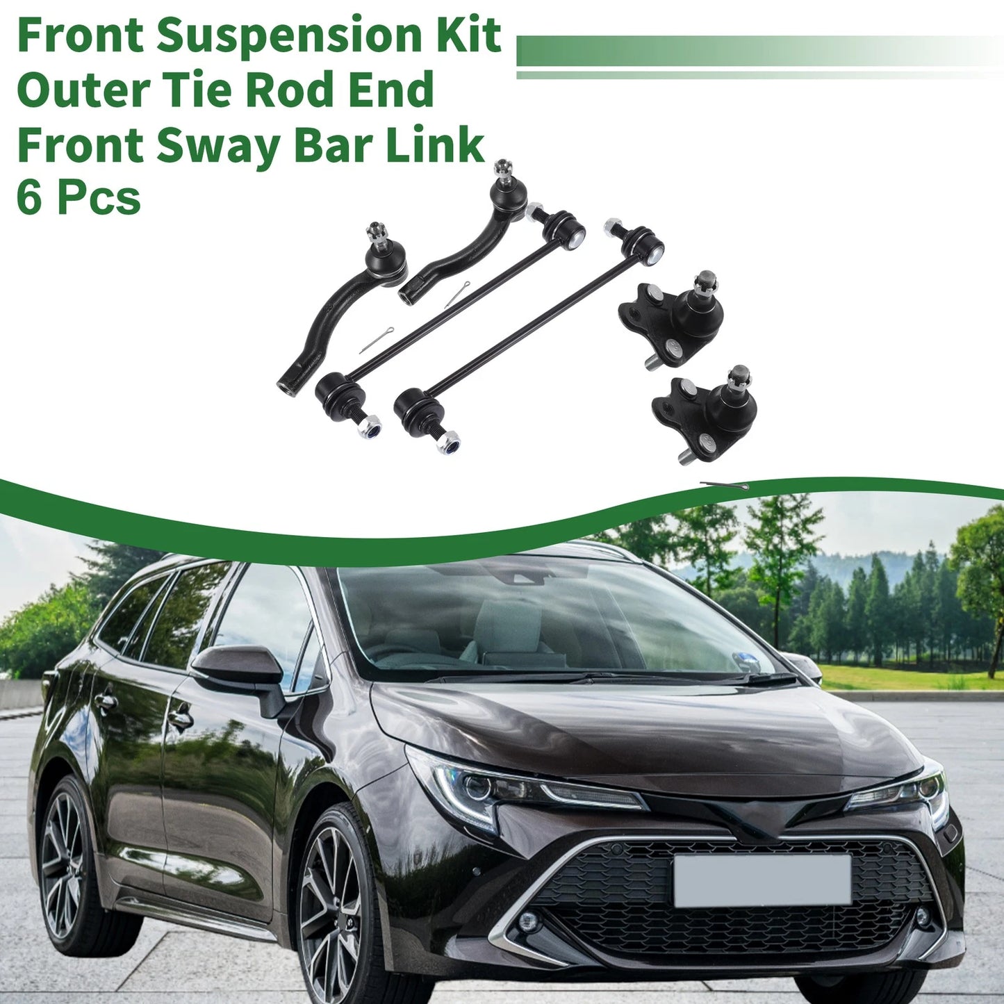 Front Suspension Kit 6pcs Outer Tie Rod End Sway Bar Link for Toyota Corolla