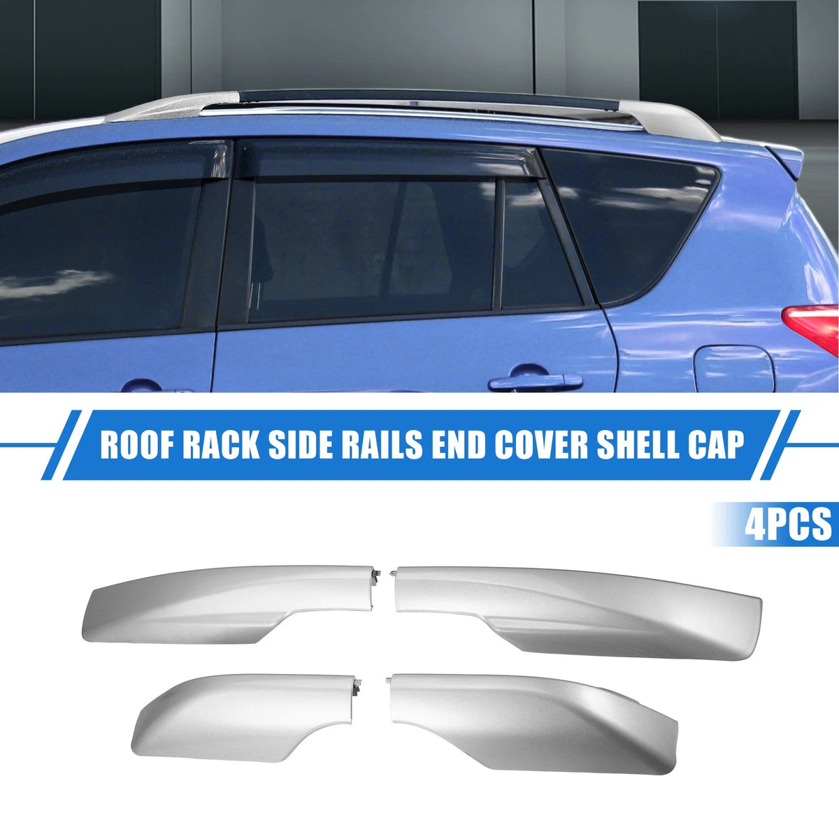 4 x Car Roof Rack Side Rails End Covers for Toyota RAV4 (2006-2012) Silver Tone