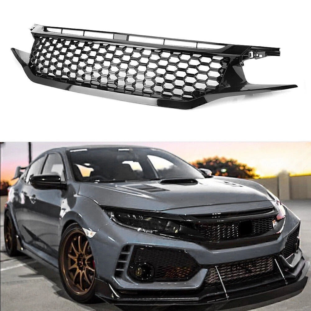Black Mesh Honeycomb Front Upper Grille for Honda Civic (2016-2018)