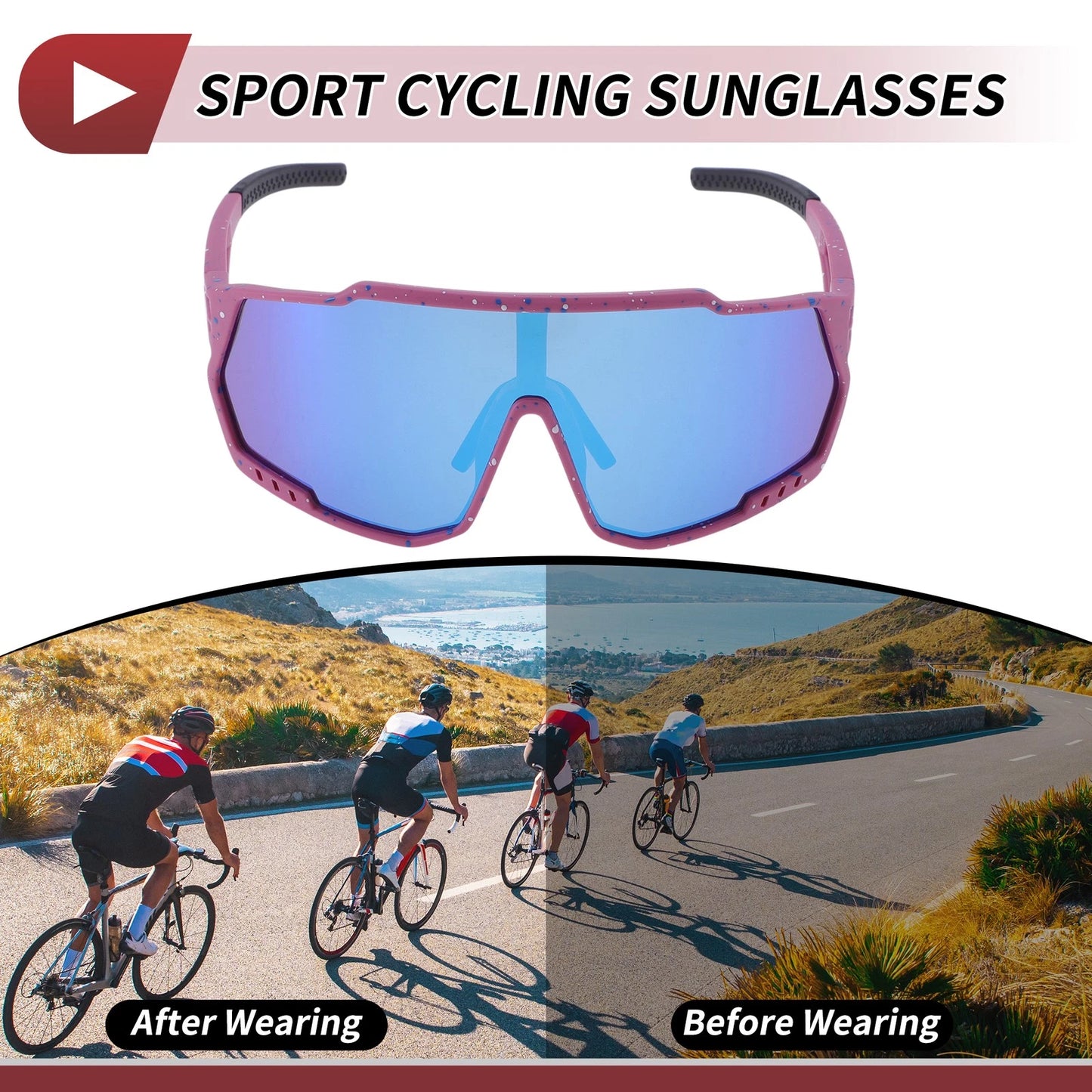 Goggles / Blue Lens Purple with Blue White Spots Frame PC for Motorcycle