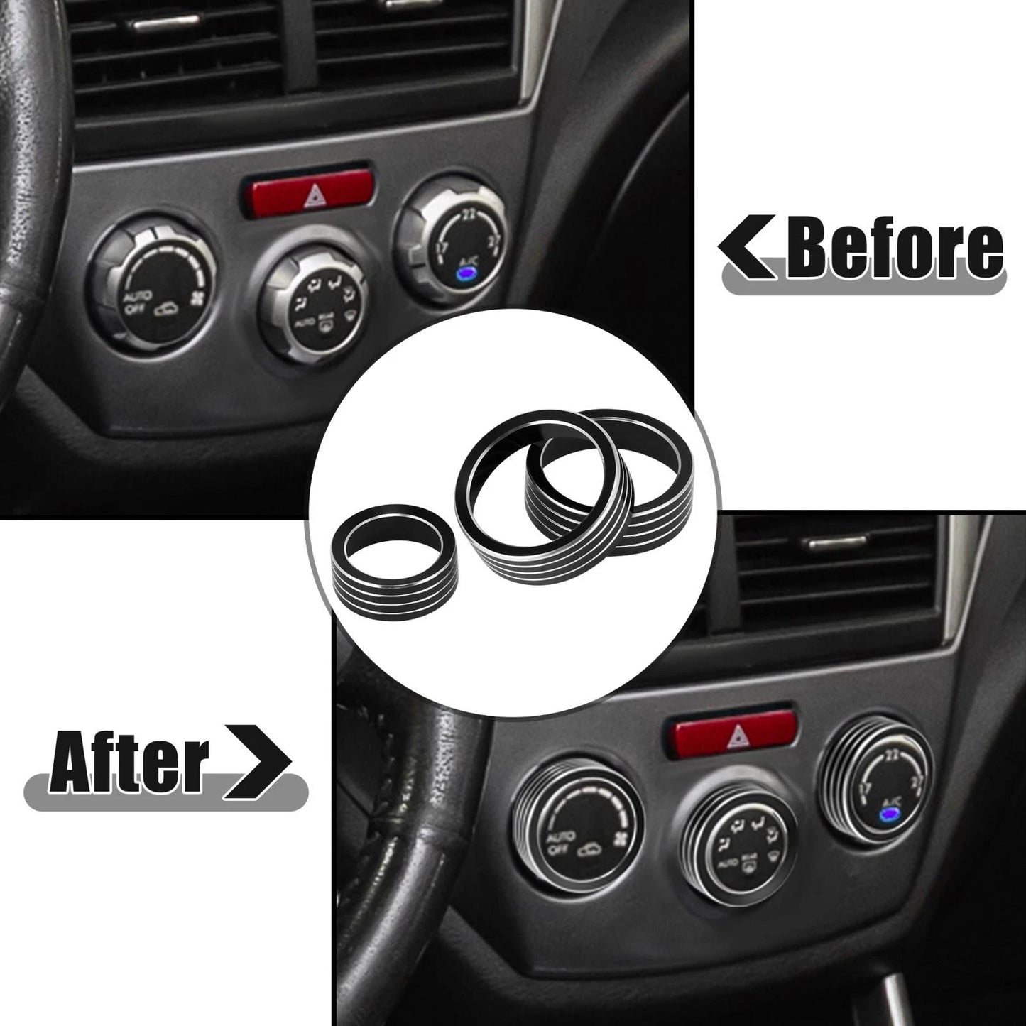 3 x Black AC Climate Control Knob Trim Covers for Subaru Forester (2014-2018)