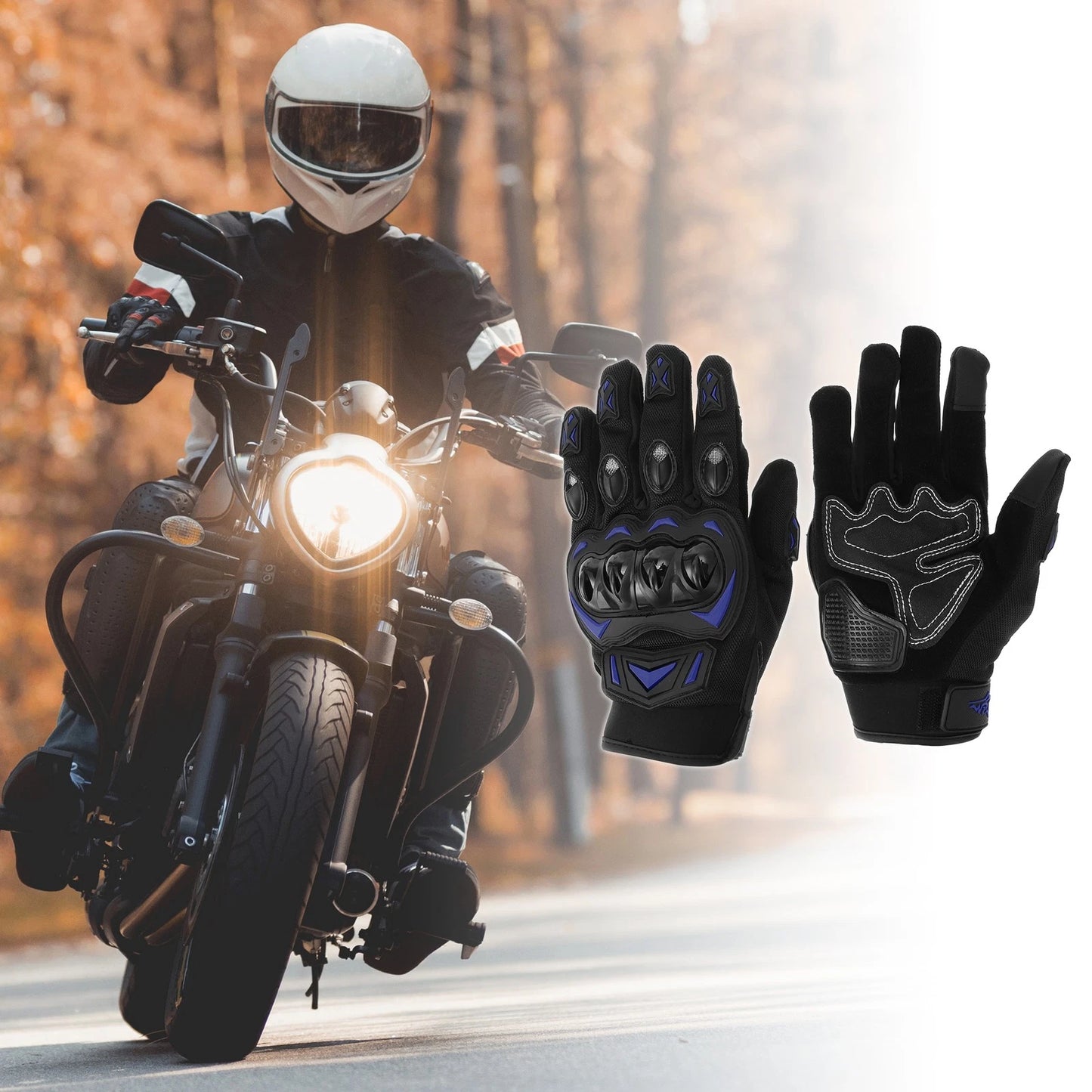 1 Pair Motorcycle Gloves Breathable Cycling XXL Black Blue Polar Fleece for Motorcycle