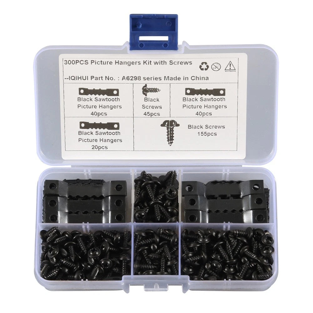Double Hole Sawtooth Picture Hanger Hooks for Frame Art - Black