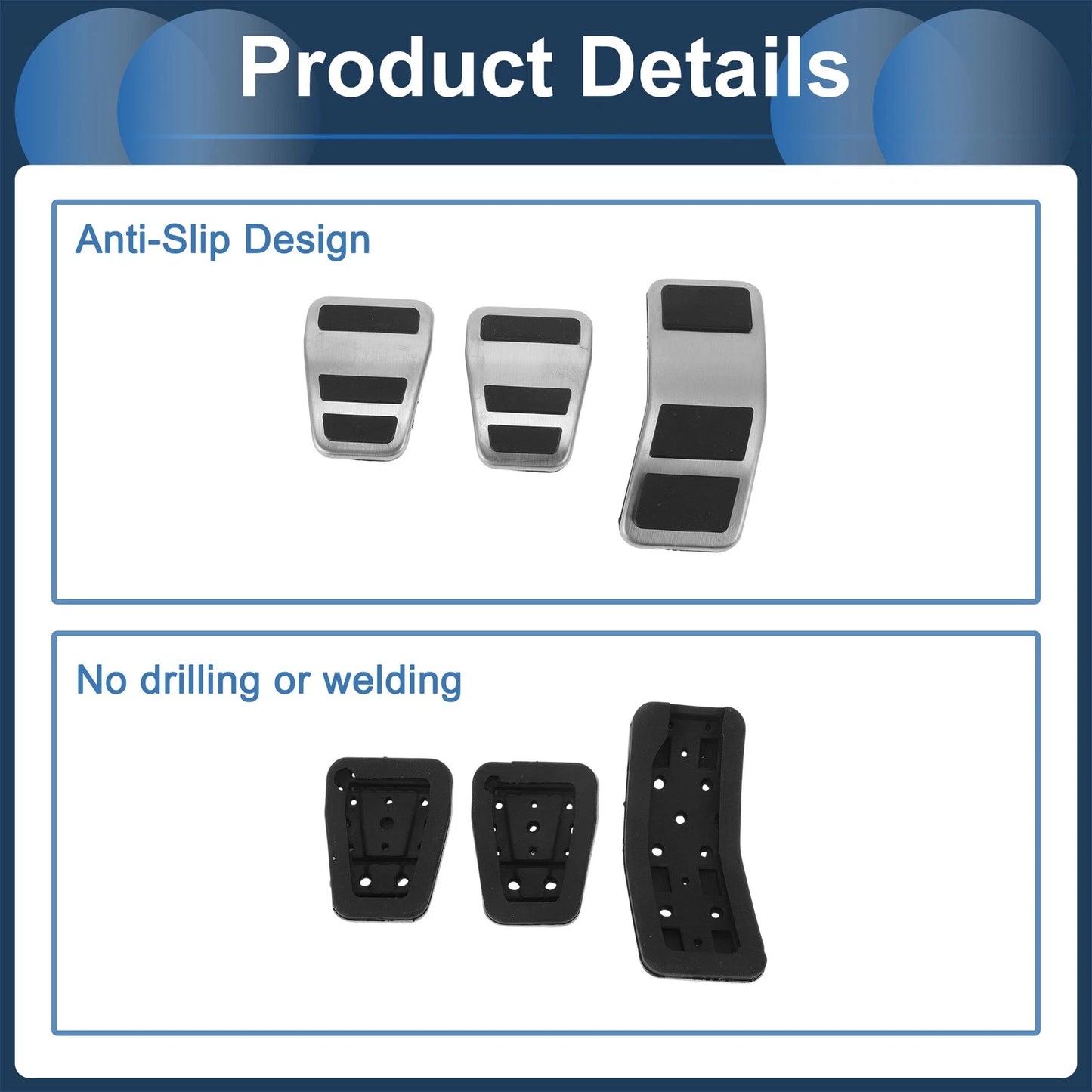 3 Pcs Foot Accelerator Pedal Covers for Ford Fiesta (2007-2012) Silver Tone