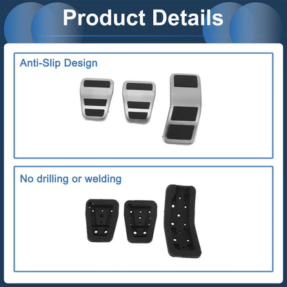 3 Pcs Foot Accelerator Pedal Covers for Ford Fiesta (2007-2012) Silver Tone