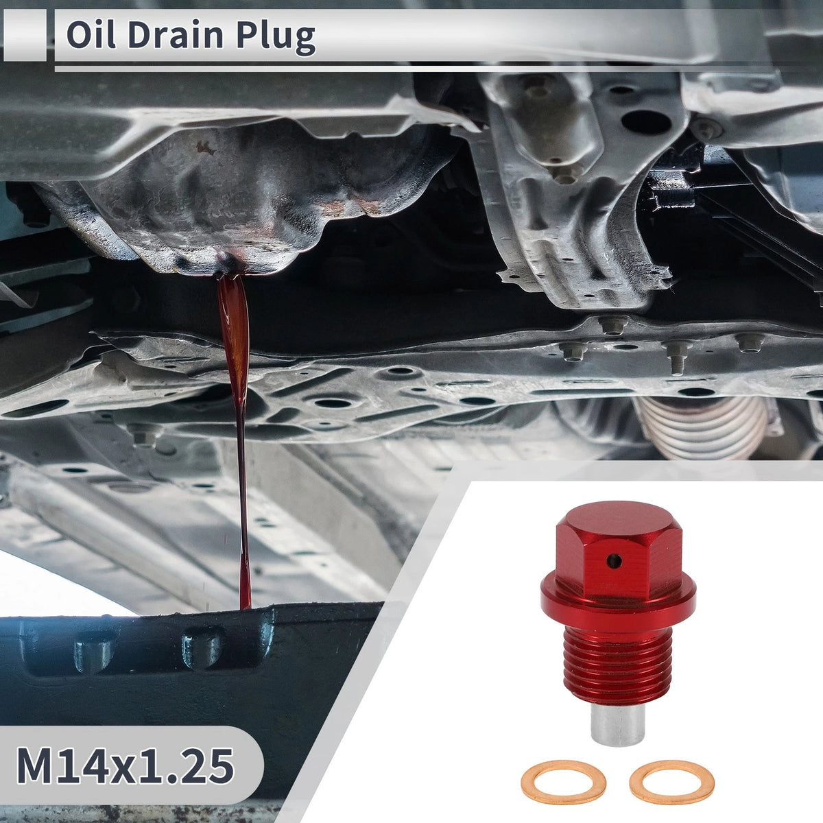 Set M14x1.25 Engine Oil Drain Plug with Gasket for Car Motorcycle Boat
