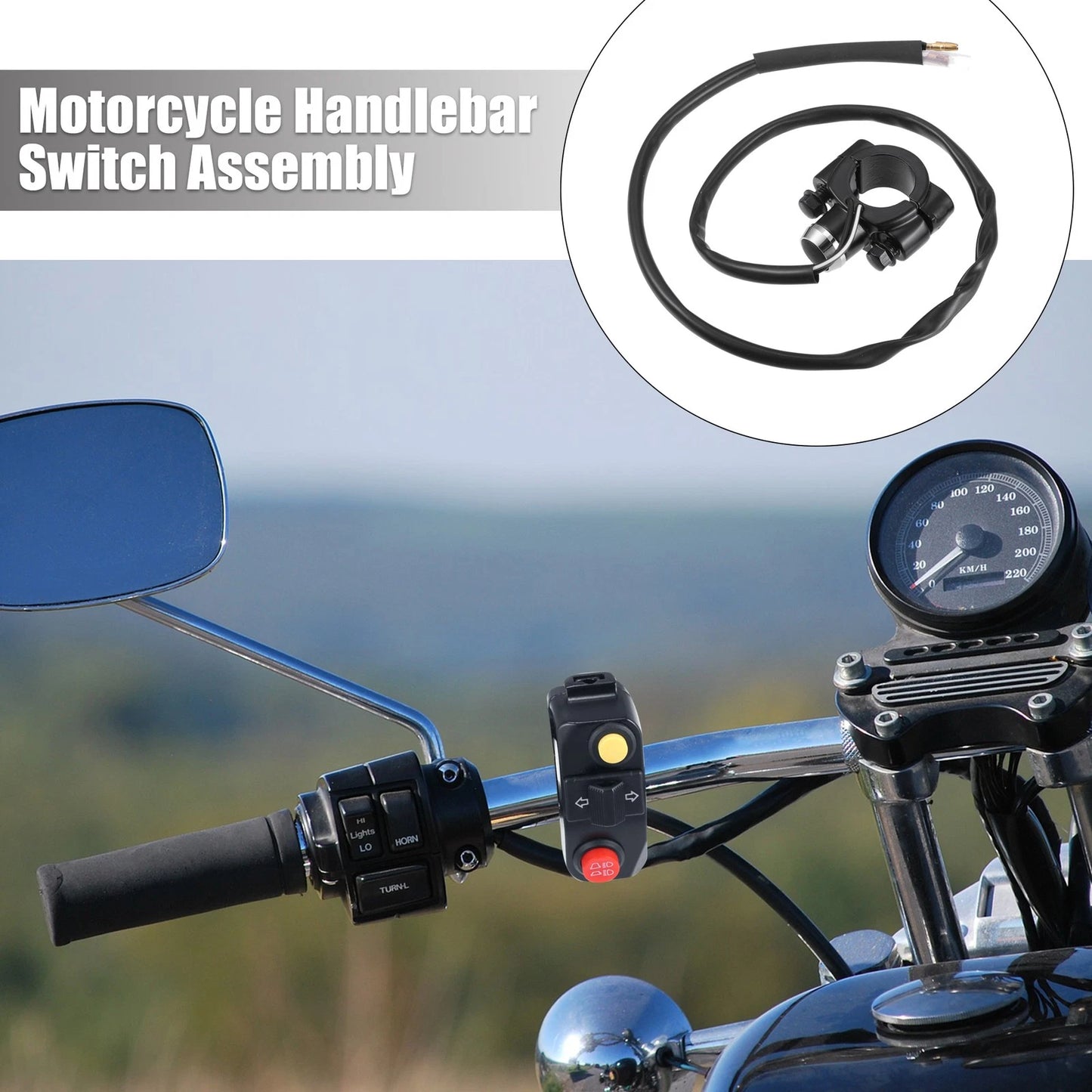 7/8" Handlebar Switch Assembly with Connector Aluminum Alloy Black for Motorcycle