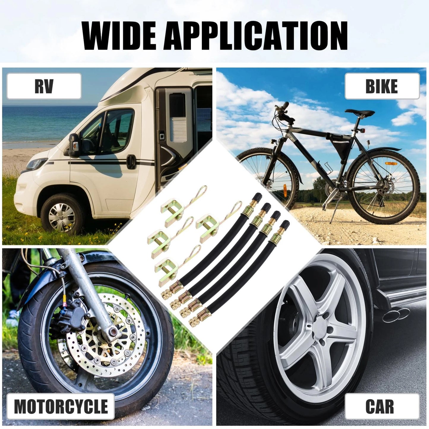 8pcs Tire Valve Extension Stem Adaptor Tool for Car Truck Motorcycle Trailer RV