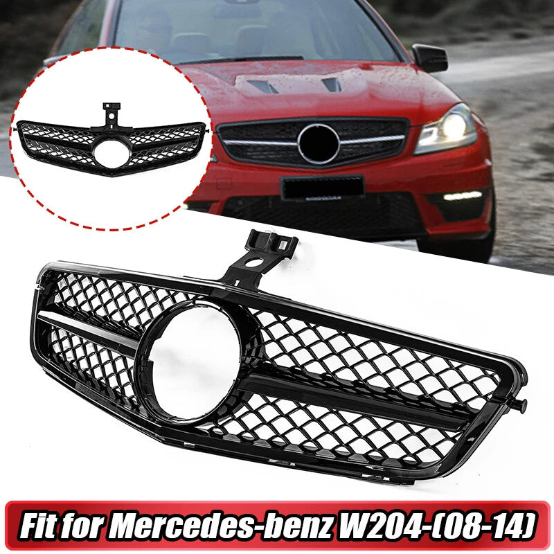 Glossy Black Front Bumper Grille for Mercedes Benz W204 C250 C300 C350 (2007-2014)