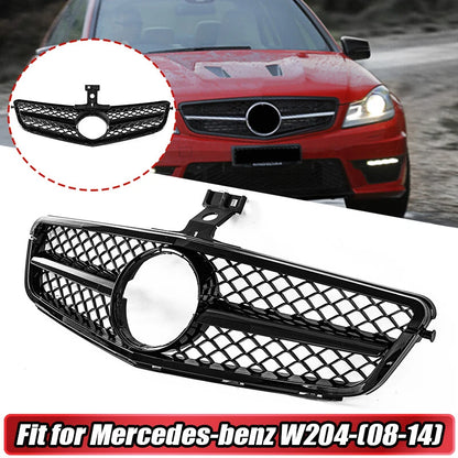 Glossy Black Front Bumper Grille for Mercedes Benz W204 C250 C300 C350 (2007-2014)