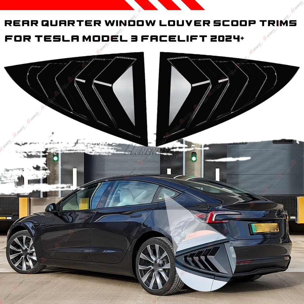 Rear Side Window Glass Louvers Cover Trims for Tesla Model 3 (2024–2025)