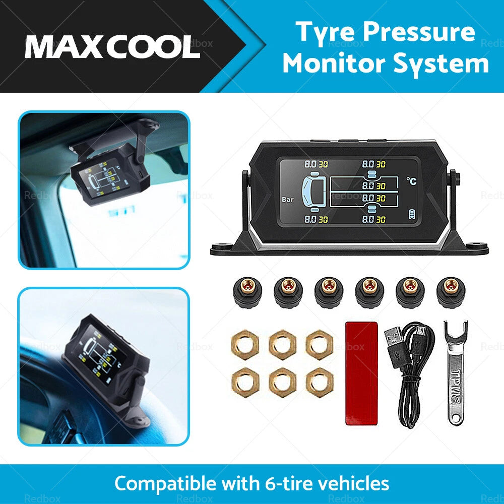 6 x Wheel Sensors Solar Tyre Pressure Monitoring System for Caravan Truck Trailer