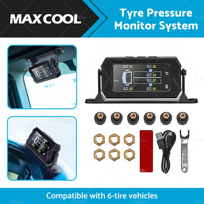 6 x Wheel Sensors Solar Tyre Pressure Monitoring System for Caravan Truck Trailer
