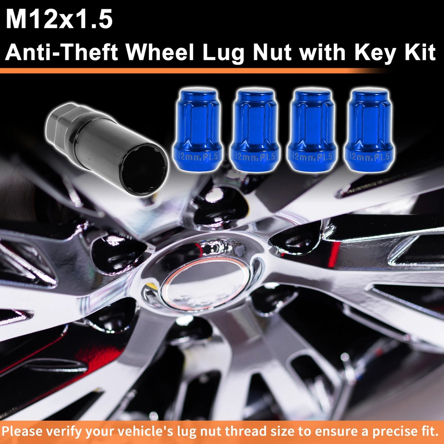M12x1.5 Tire Wheel Locking Nut with 1 Socket Key for Blue Honda Toyota
