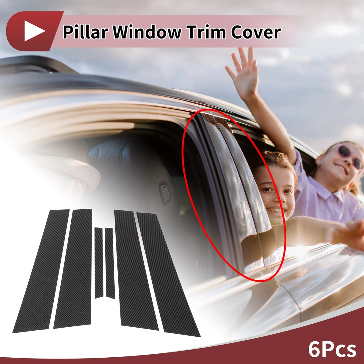 Carbon Fiber Black Door Pillar Window Trim for Ford Mercury Milan (2010-2012)