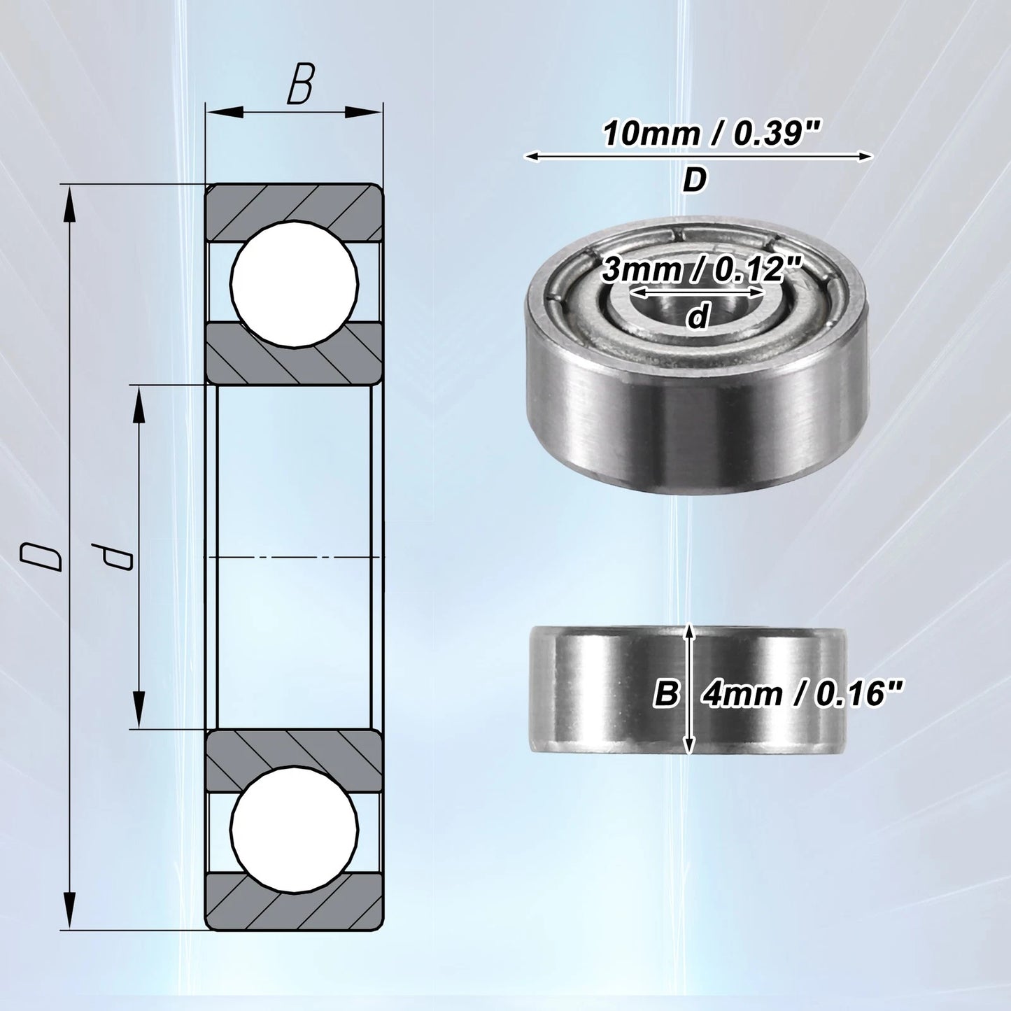 4 x 3x10x4mm Double Shield Deep Groove Car Ball Bearings for Cars