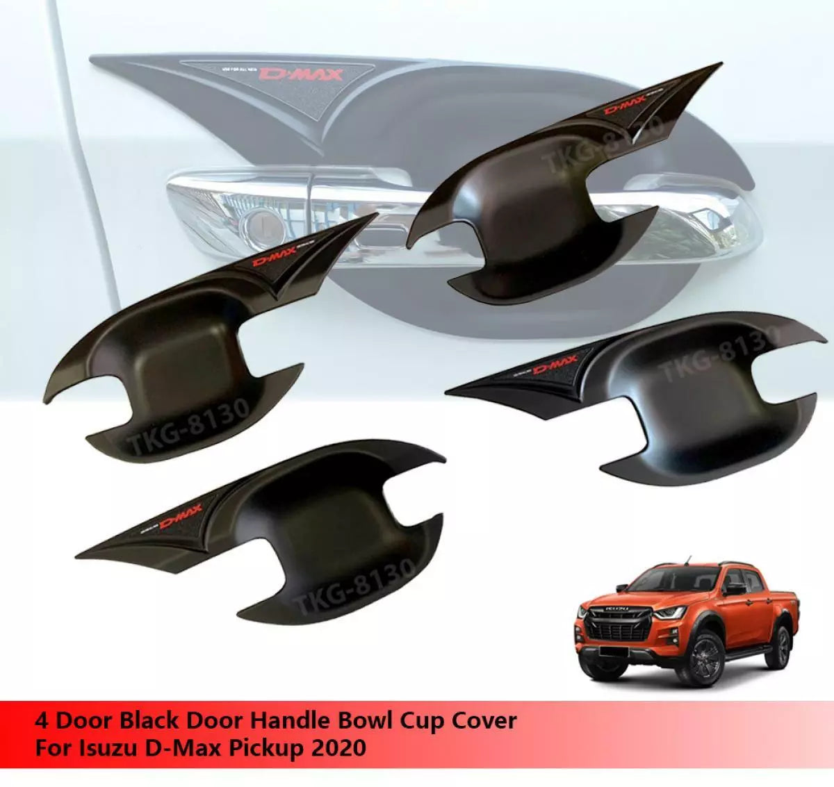 4 x Dr Black Handle Bowl Cup Covers for Isuzu D-Max (2020)