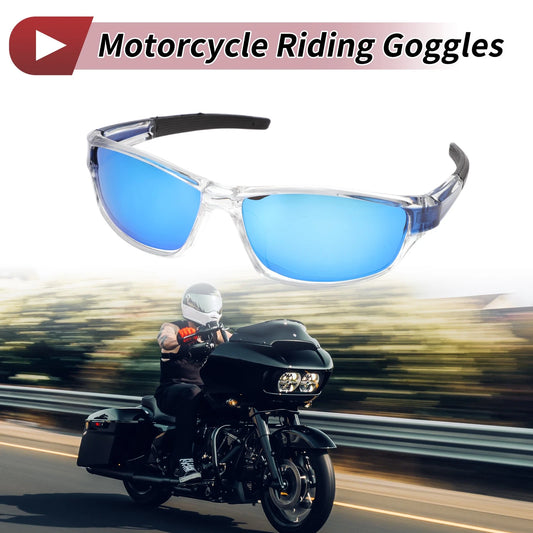 Motorcycle Riding Goggles Ice Blue Lens Transparent Frame Tri-acetel Cellulose