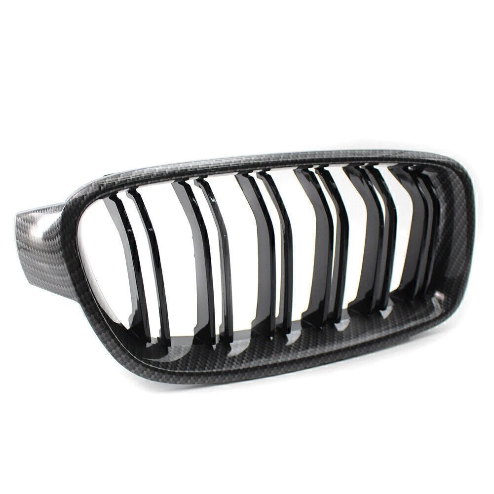 2 x Front Grille Kidney for BMW 3 Series F30 F31 Carbon Fiber Black (2012-2018)